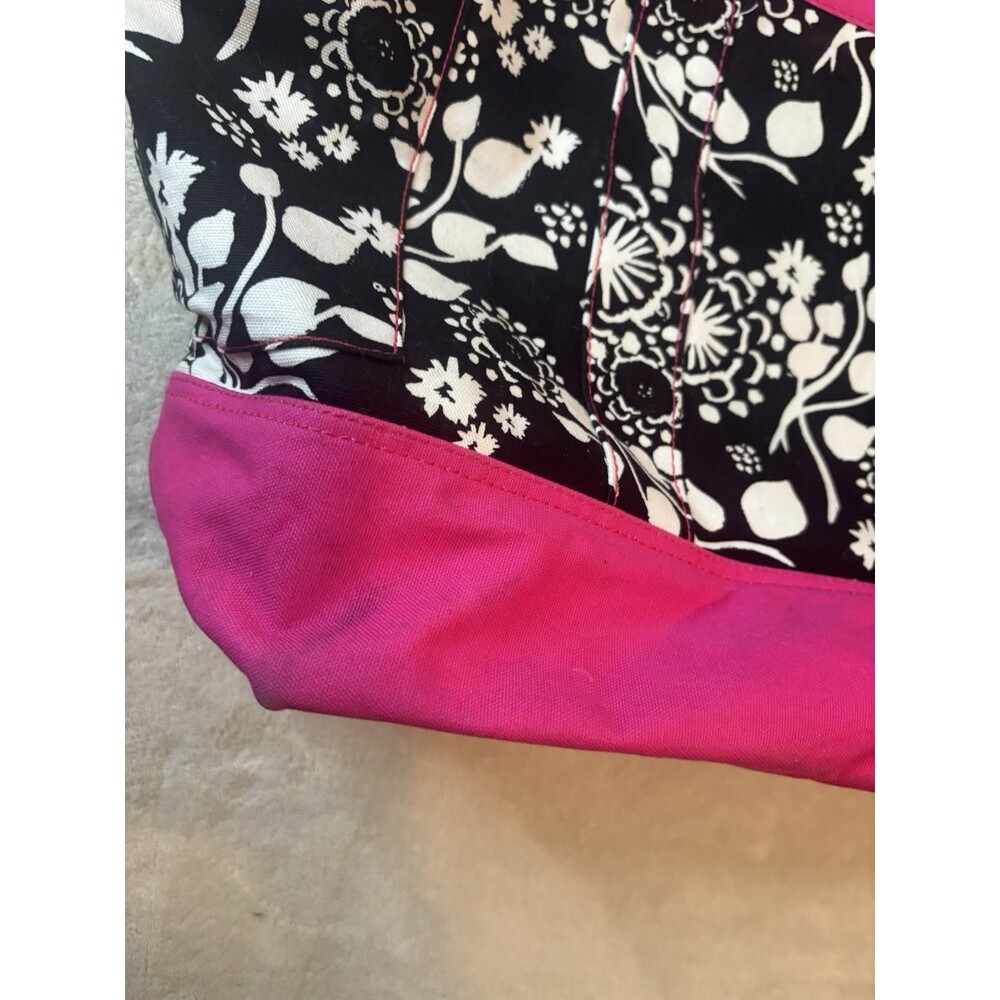Thirty-One Large Black White Pink Canvas Floral Swirls Monogram N Purse Tote Bag - Picture 10 of 13